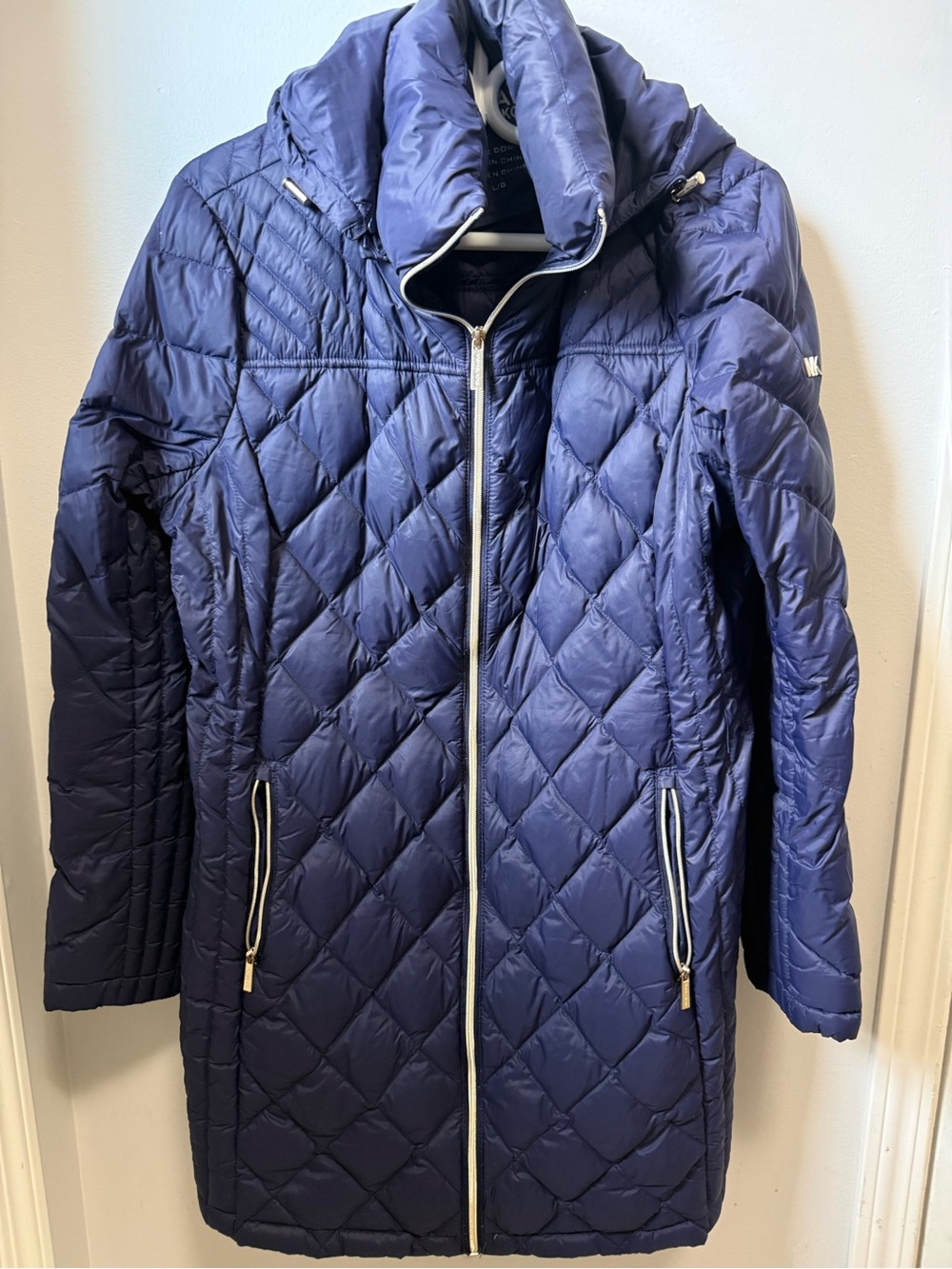 Michael Kors Navy/purple Quilted Long Puffer Coat